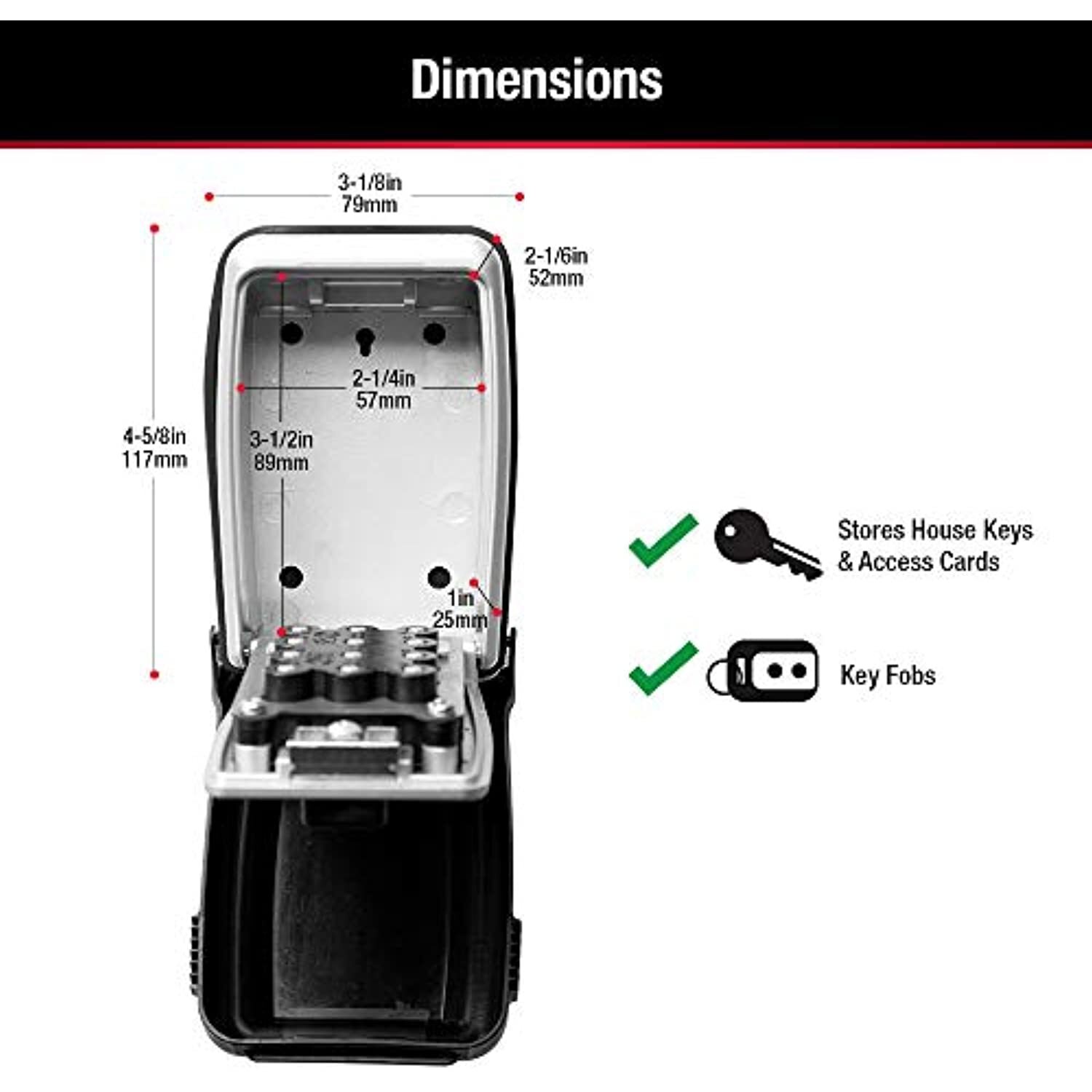 Master Lock 5423D Wall Mount Lock Box, 3-1/8" W, Black
