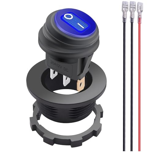 12V Round Rocker Switch Waterproof with Shell Waterproof style Blue waterproof