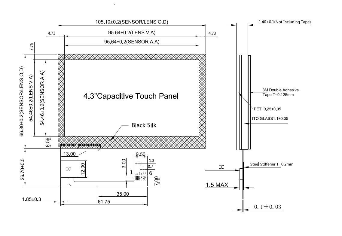 4.3" inch Capacitive Touch Panel Screen with FT5206 Controller,800x480/480x272