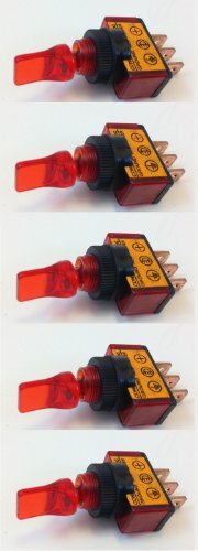 ILLUMINATED TOGGLE SWITCH ON/OFF 20 AMP 12VDC COLOR (5 PACK, RED)