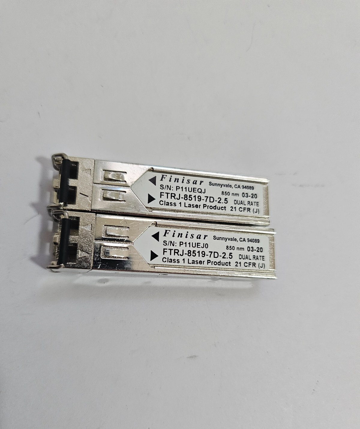 Finisar FTRJ-8519-7D-2.5 Lot of 2 (Pair) MMF, 850nm, 550m, LC Duplex, DDM