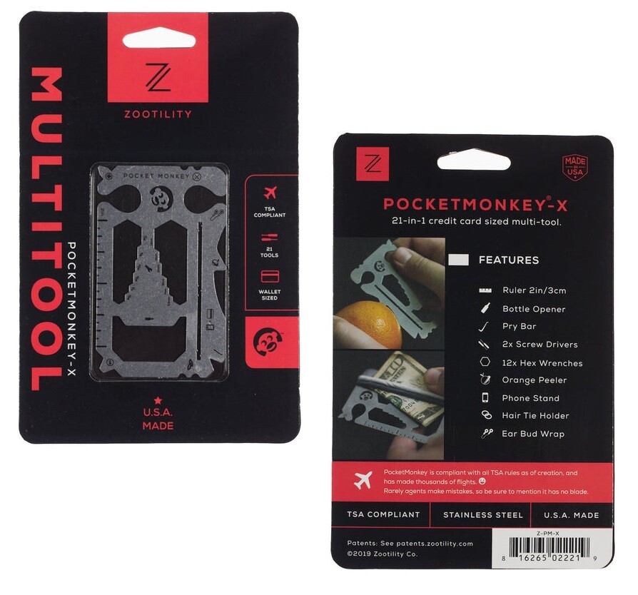 Zootility Pocket Monkey-X Multi Tool 3.25" x 2" Stainless Steel Construction