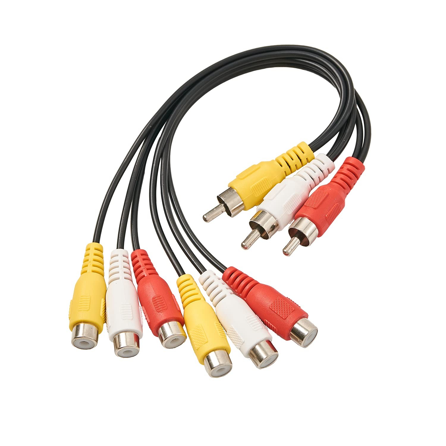 AV Cable Splitter, 3 RCA Male Jack to 6 3 M 6 F, Yellow-red-white