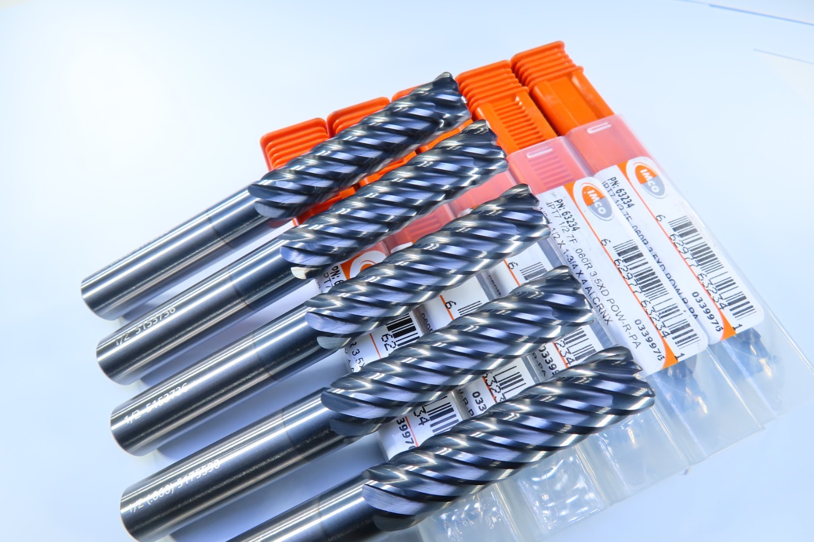 LOT ( 5 PCS )  IMCO 1/2" POW-R-PATH CARBIDE 63234 END MILLS 7 FLUTE .060" RADIUS