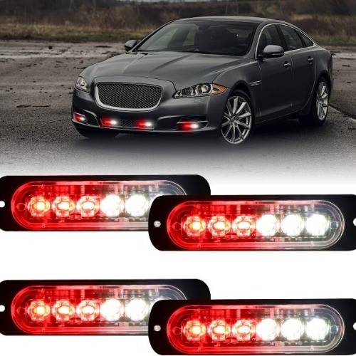 4pcs Universal 12V-24V Super Bright 18W 6-LED Warning Emergency Red White
