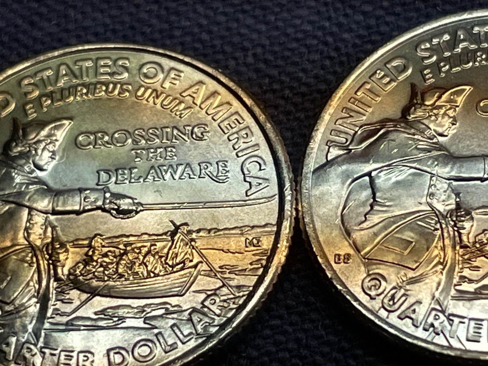 2021 P 2 GEM COINS CROSSING THE DELAWARE QUARTERS 2 DIFFERENT DIE CLASH ERRORS