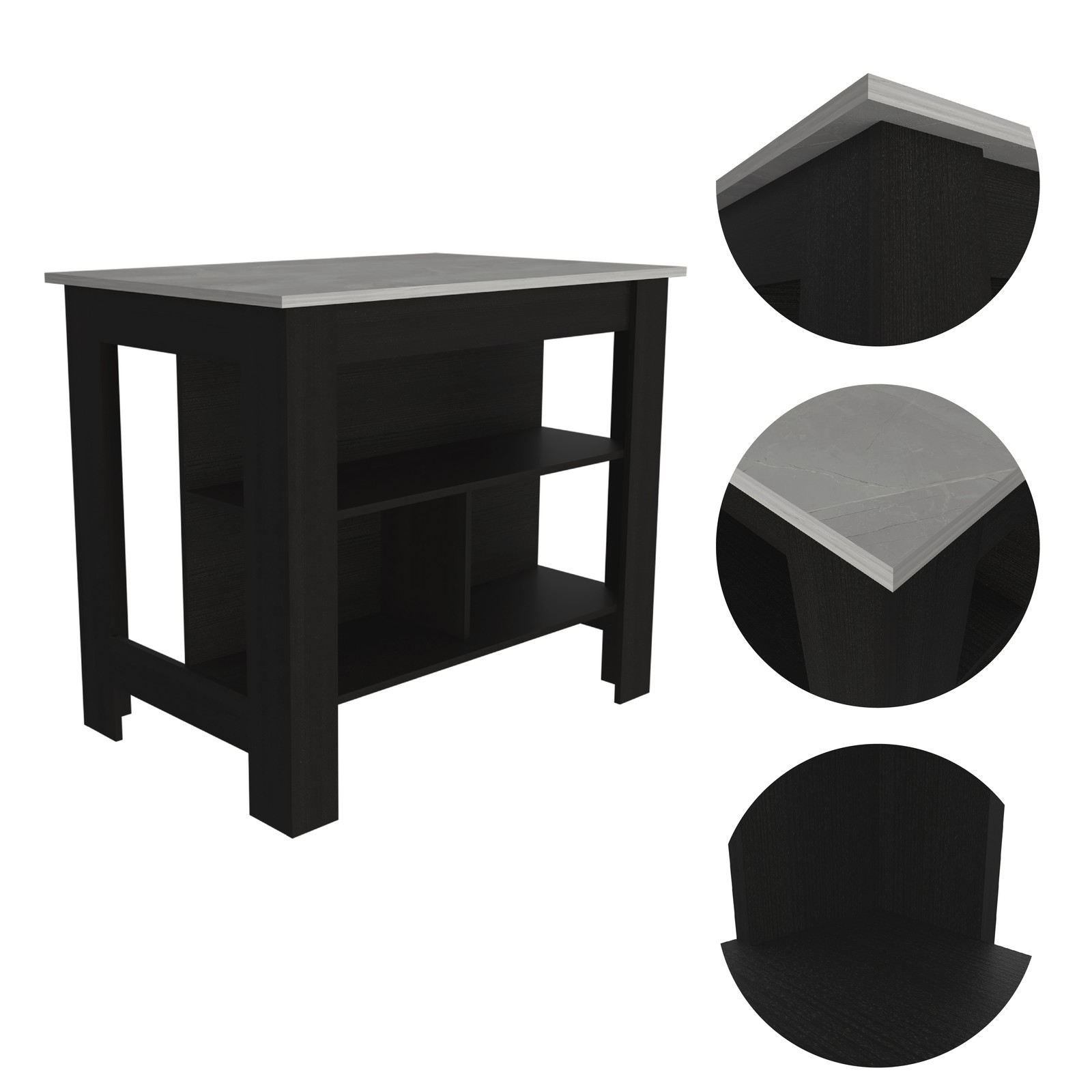 3-Shelf Kitchen Island Wenge and Ibiza Marble