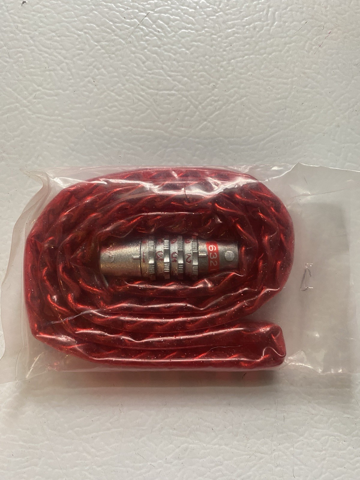 Vintage Bike Bicycle chain with combination lock Metal W. Red Vinyl Cover 36 In.