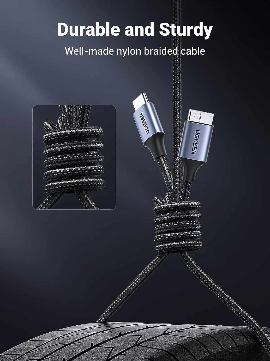 UGREEN USB 3.1 Micro B to USB C Hard Drive Cables, 10 Gbps Data Transfer