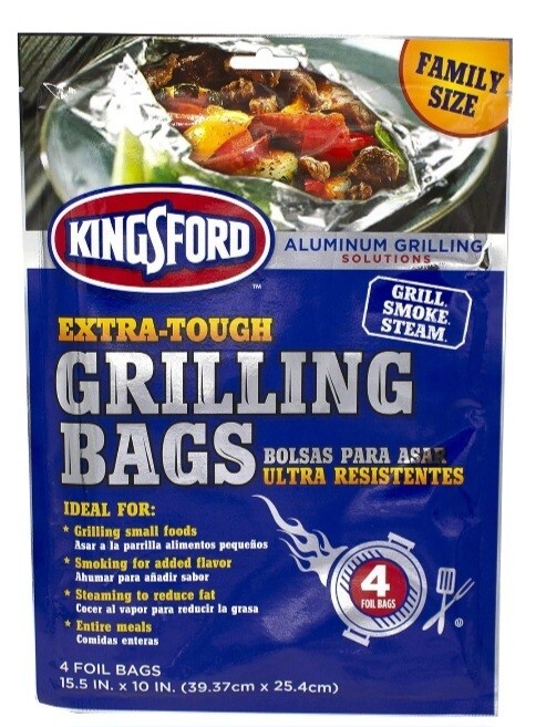 Kingsford Extra-Tough Grilling Bags 4 Foil Bags for Grilling, Smoking, Steaming