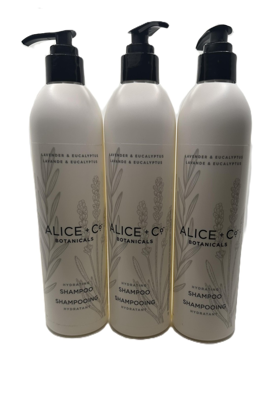 3 PK Alice + Co Botanicals Hydrating Shampoo Lavender & Eucalyptus 16.9oz Pump