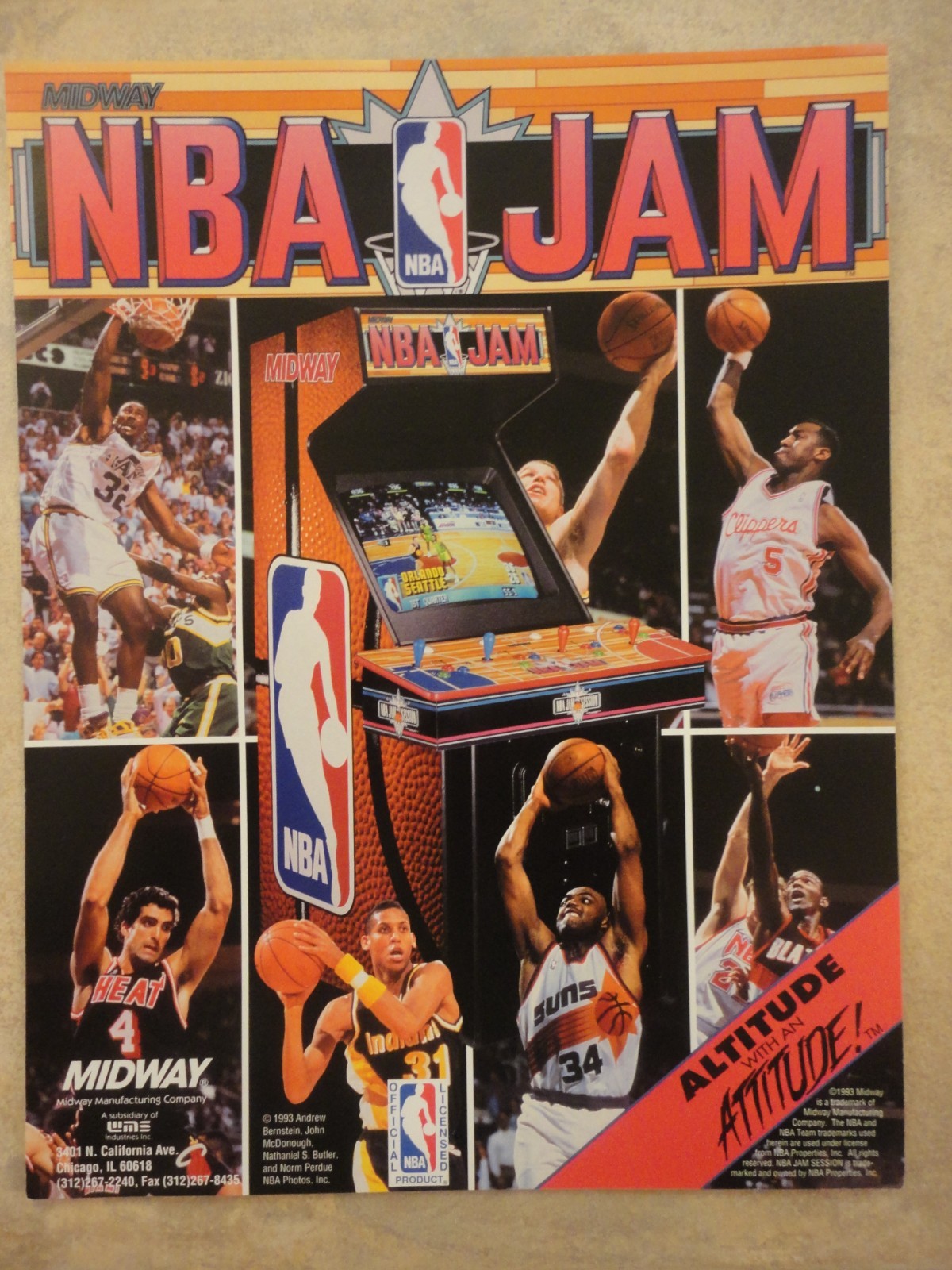 NBA Jam Video Game Flyer Original Midway 1993