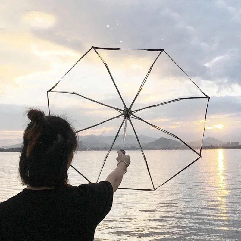 1 Fully Automatic , Outdoor Triple Fold Rainproof Visual Transparent Umbrella