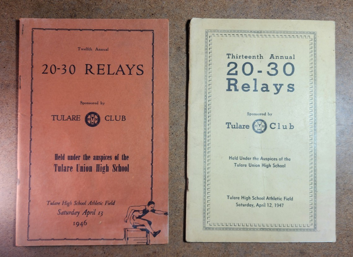 2 Vtg 20-30 Relays Programs 1946 & 1947 - Tulare Club, Tulare High School Calif