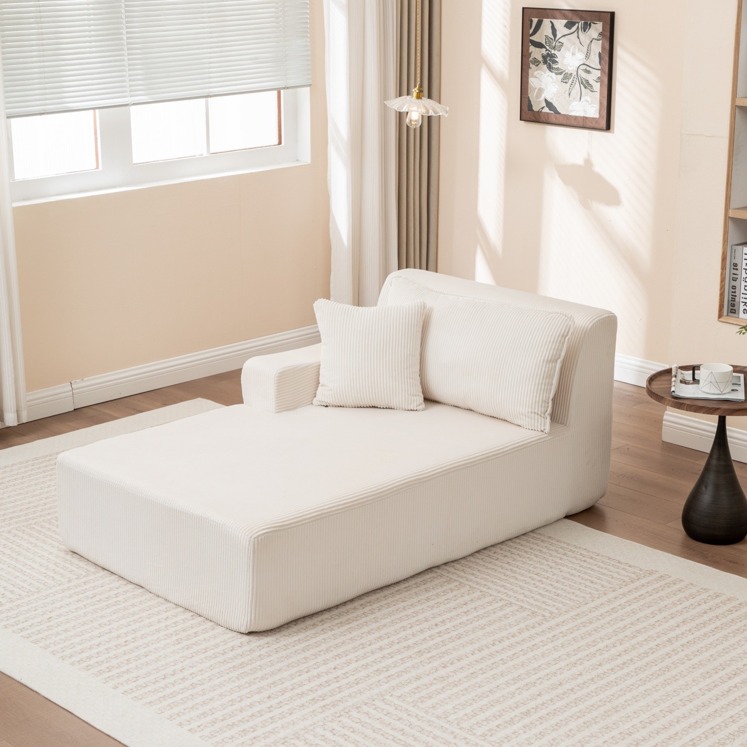 Modern Single Upholstered Chaise Lounge Chair w/ Right Armrest for Living Room