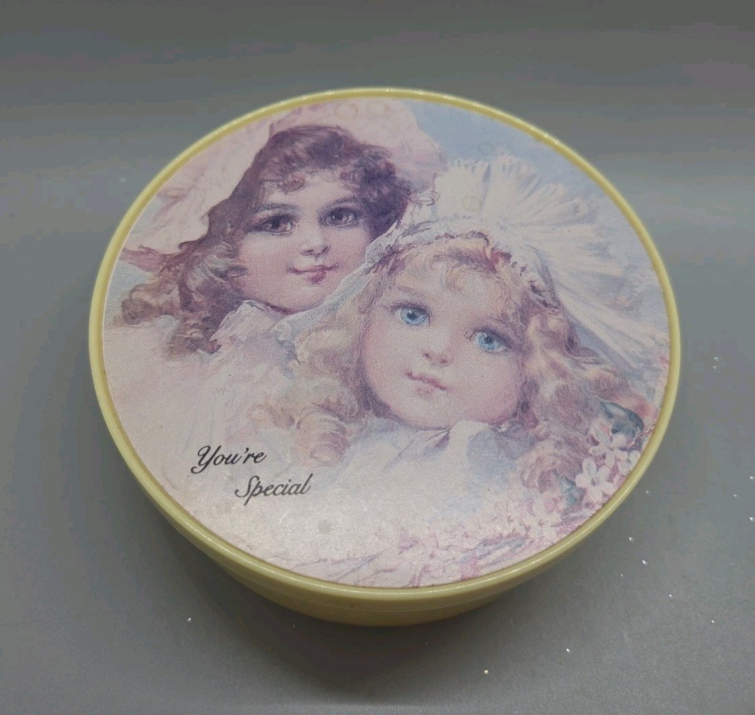 Victorian Lithograph "You're Special" Trinket Box Curly Haired Girls Plastic EUC
