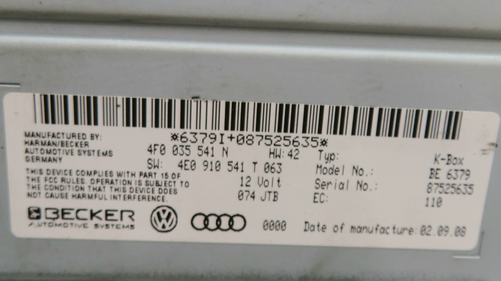 2009 AUDI A4 (B8 8K) RADIO RECEIVER MODULE (BECKER)