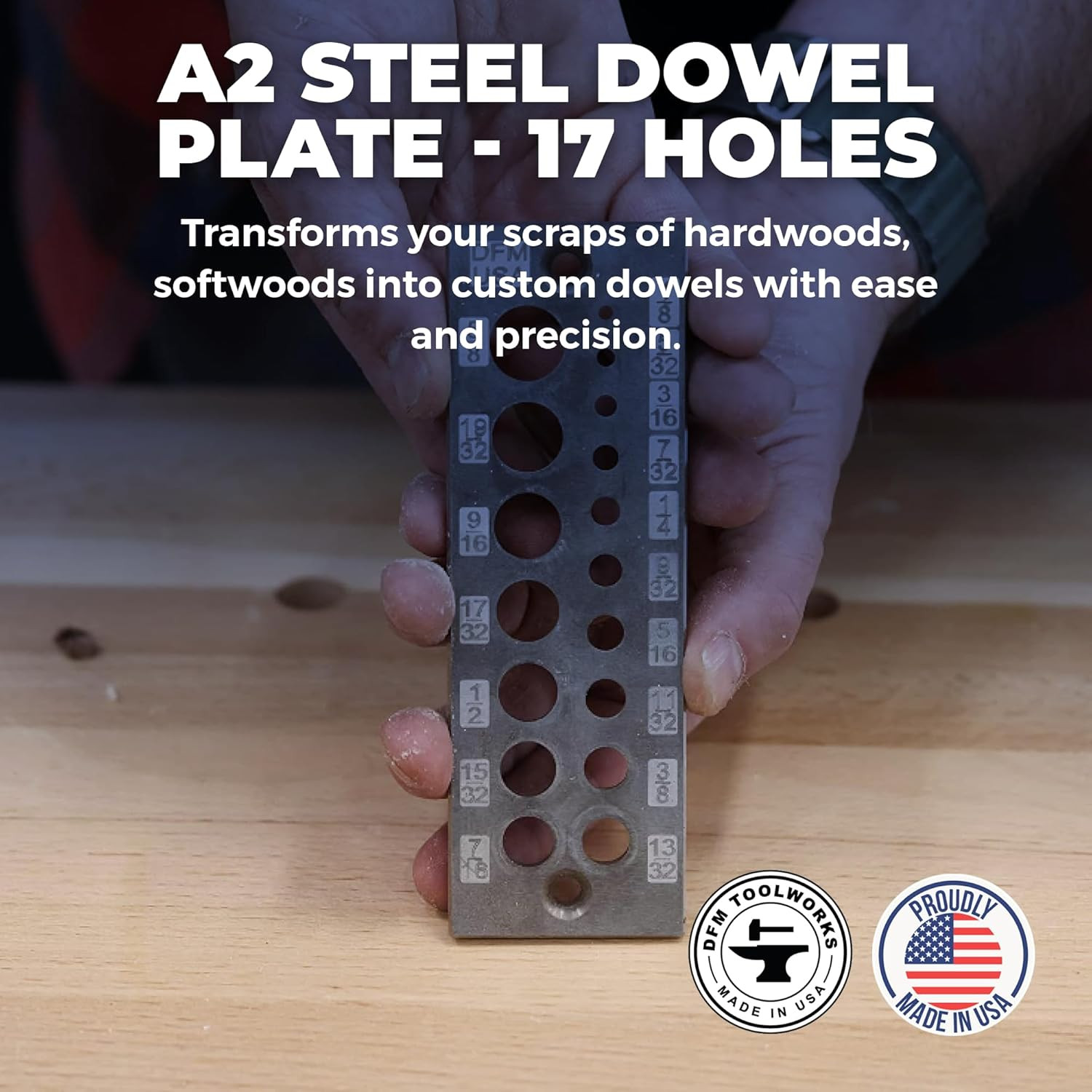 Doweling Tool - Premium Dowel Maker Tool, Versatile Dowel Plate, High-Grade A2 S