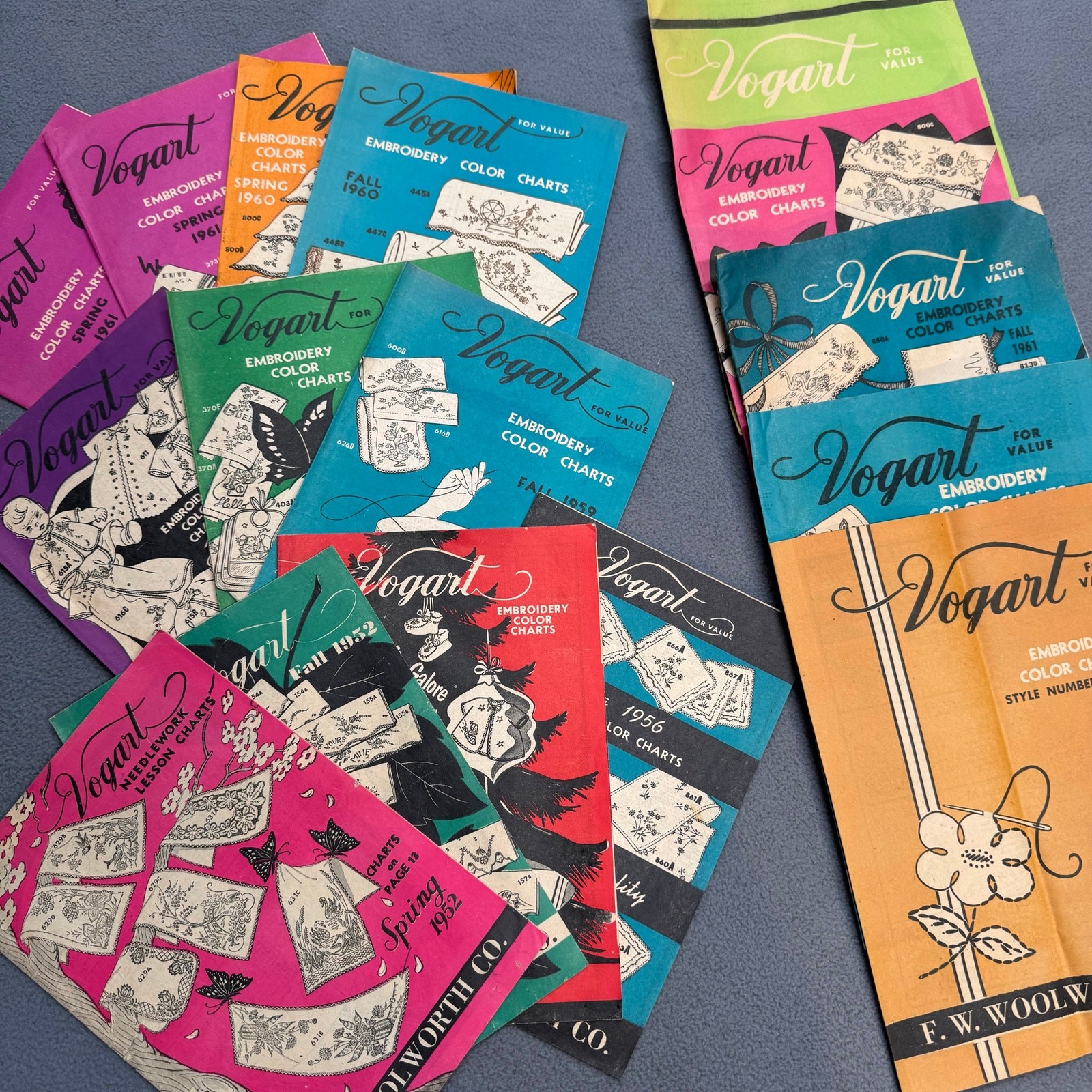 Vogart Needlework Embroidery Chart Booklets True Vintage 1950s-1960s Lot of 15*