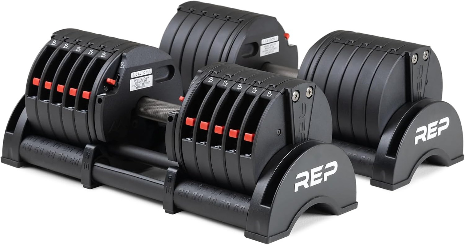 REP Fitness Quickdraw Adjustable Dumbbell Set, Pair, 30/40/50/60 Lb Each, Steel