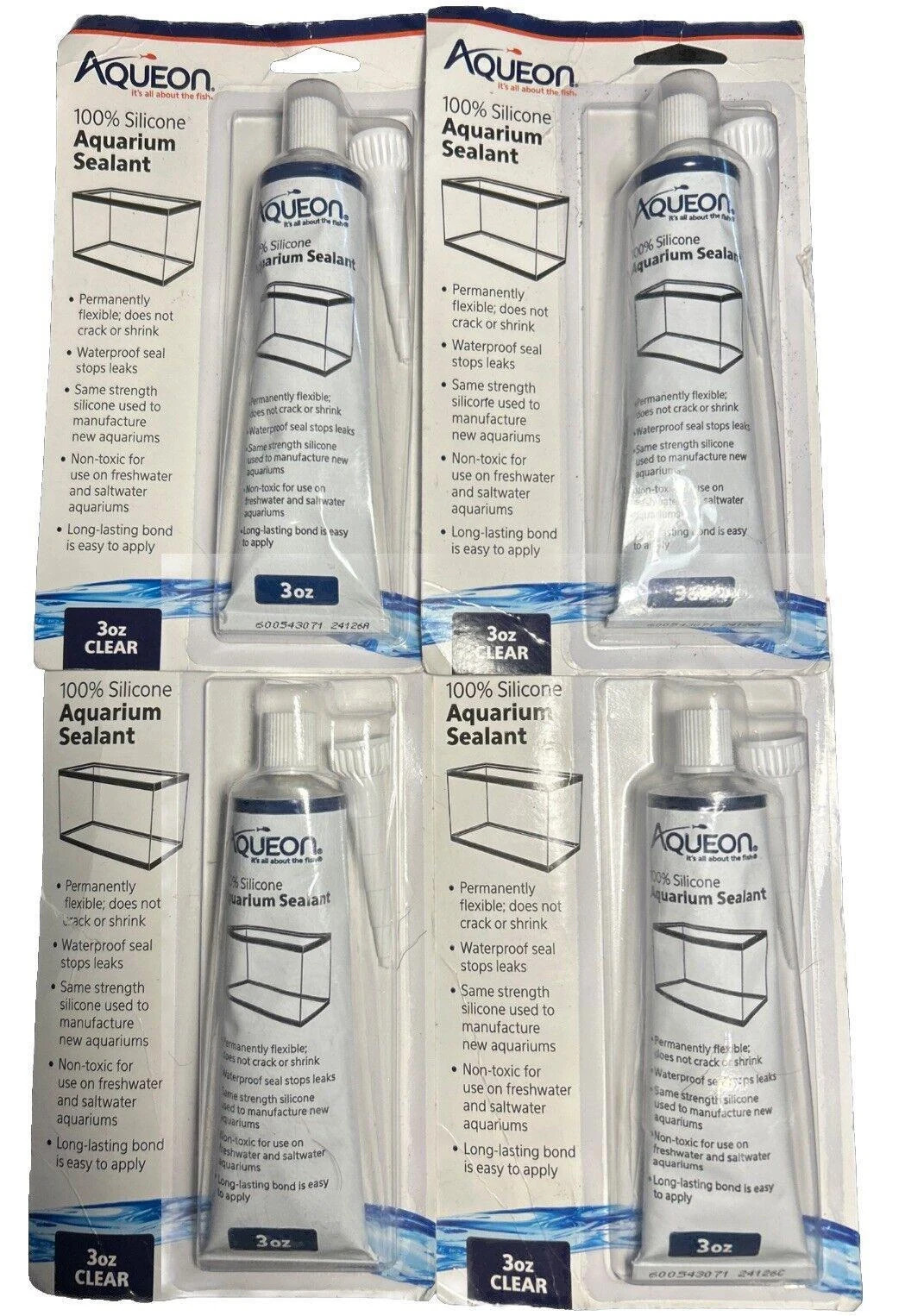 Lot Of 4 Aqueon Aquarium Silicone Sealant Clear 3 Ounces -PP