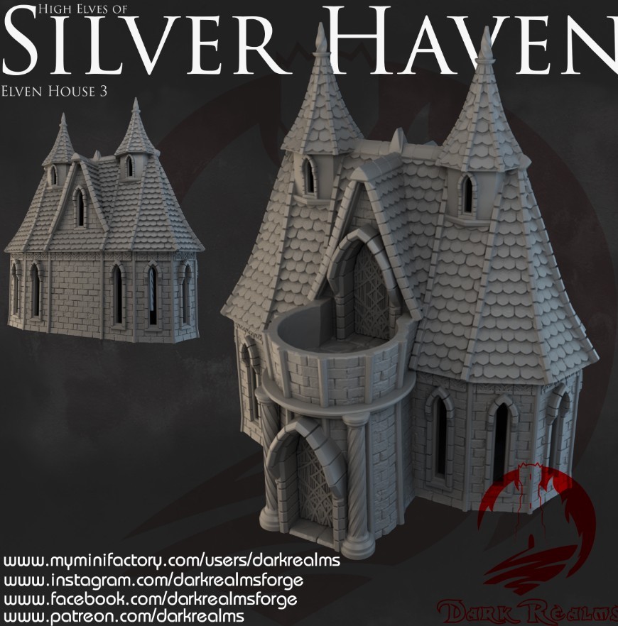 3D Printed Dark Realms Silver Haven Elven House 3 (32mm Scale) [PTO$]