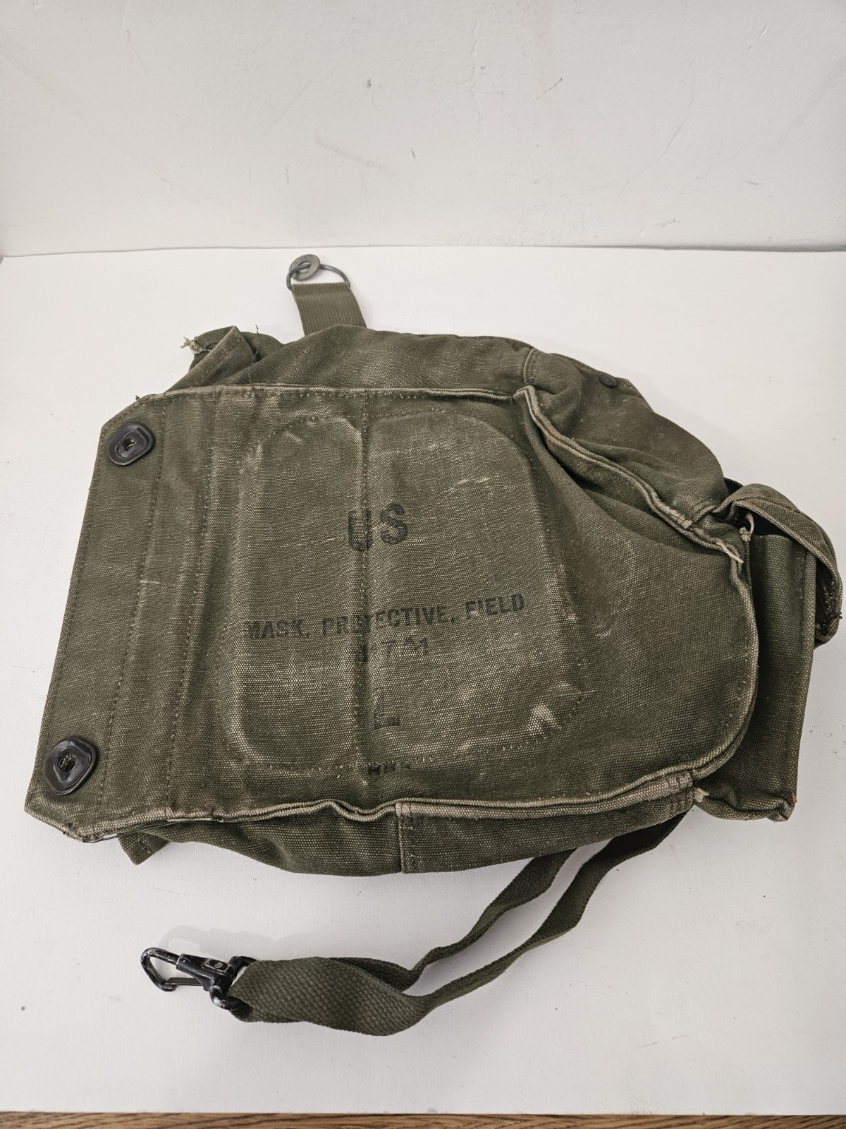 Vintage US ARMY Gas Mask Canvas Bag Chemical Biological Field M17 Large