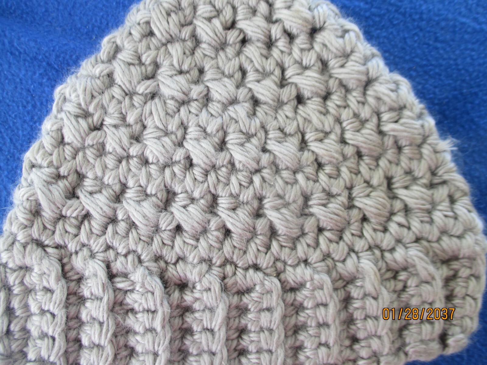Ladies' Crocheted Beanie Hat  SILVERY GREY w/ Ponytail opening Teen/Adult Sz