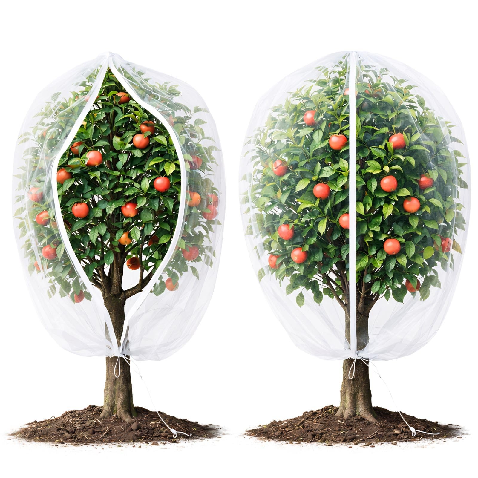 Fruit Tree Netting Cover with Zipper & 8 x 8 ft(2 Packs), White