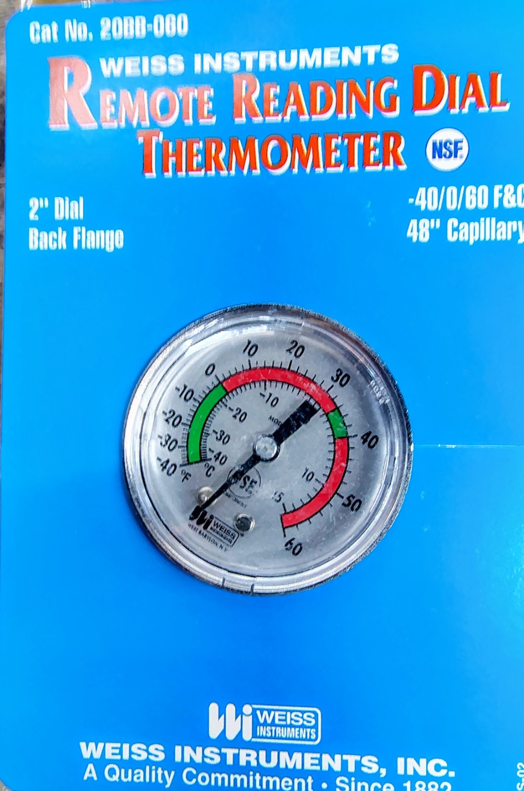 🗽WEISS INSTRUMENTS REMOTE READING DIAL  THERMOMETER 2",  20BB-060 NOS