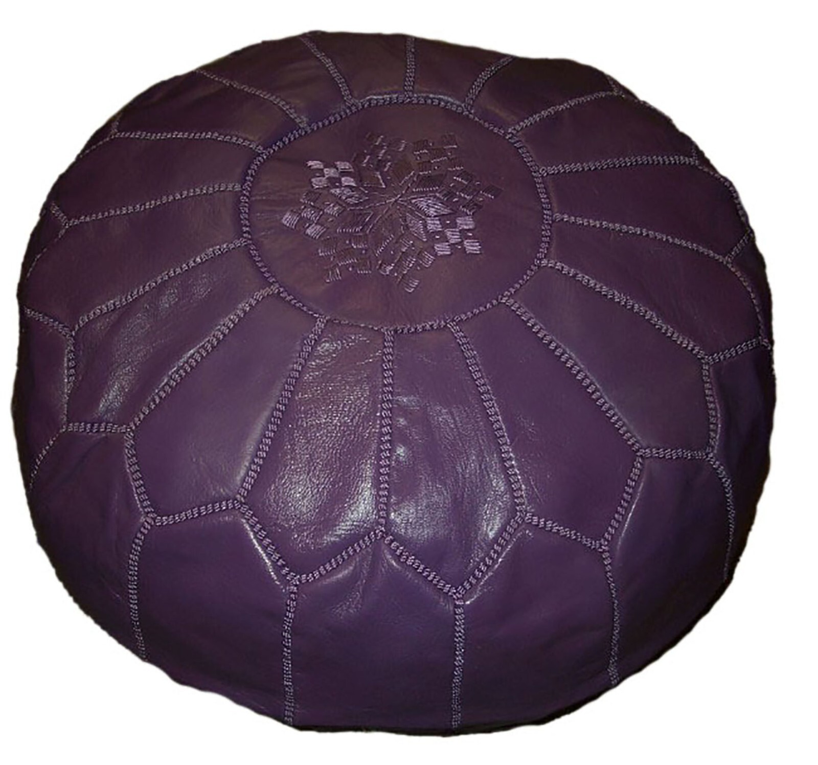 Moroccan Pouf Footstool Unstuffed Ottoman Poof Handmade Leather Genuine Purple