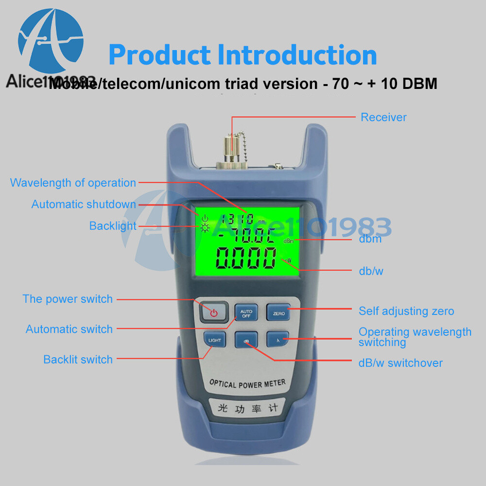 Fiber Optic Tool Kit -70~+10dBm Optical Power Meter Visual Fault Locator 10mw