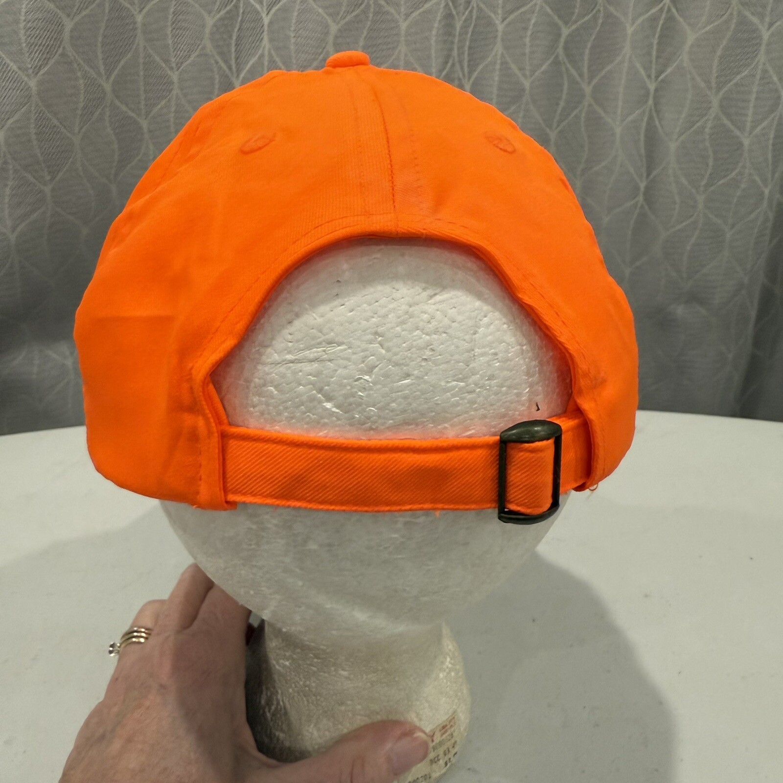 Buckmaters Fluorescent Orange W Black Buck Head on Hat Cap Strap Buckle EUC