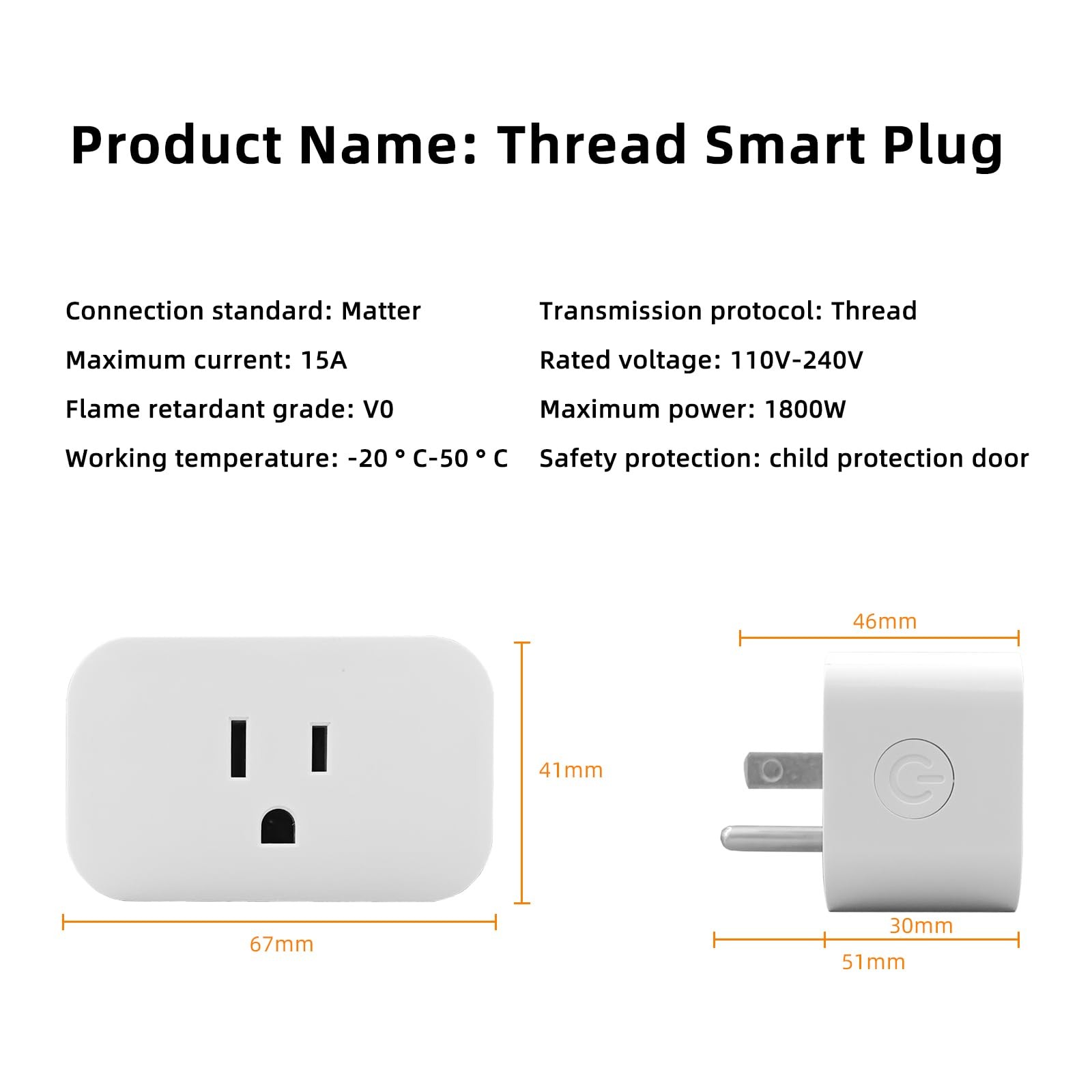 Matter Over Thread Plug, App and Voice Control Mini Outlet 15A/1800W (1)