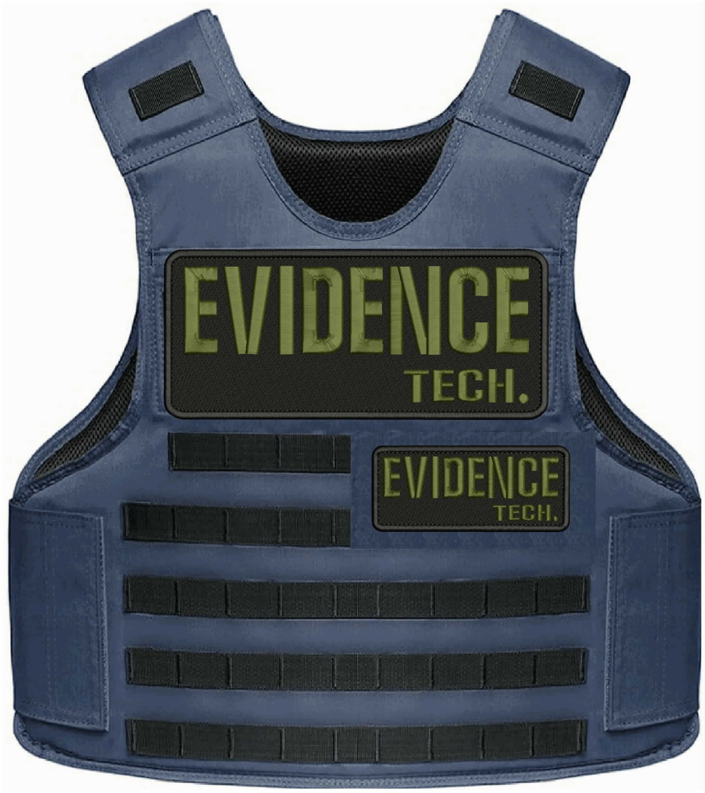 EVIDENCE TECH. EMBROIDERY PATCHES 4X10 AND 2X5  HOOK ON BACK OD GREEN ON BLACK