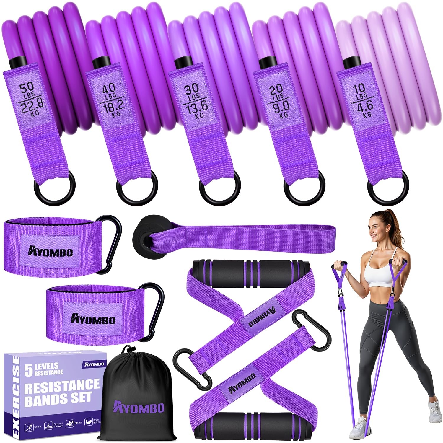 Resistance Bands with Handles for Women, Exercise Bands Set for Physical Ther...