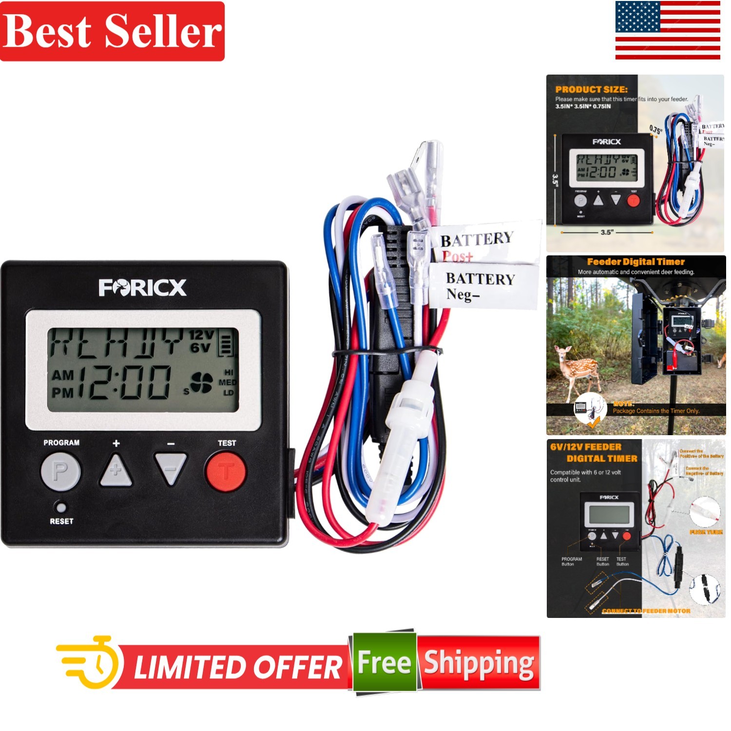 Digital Timer for Deer Feeder 6V/12V Programmable Feed Times Adjustable Rate