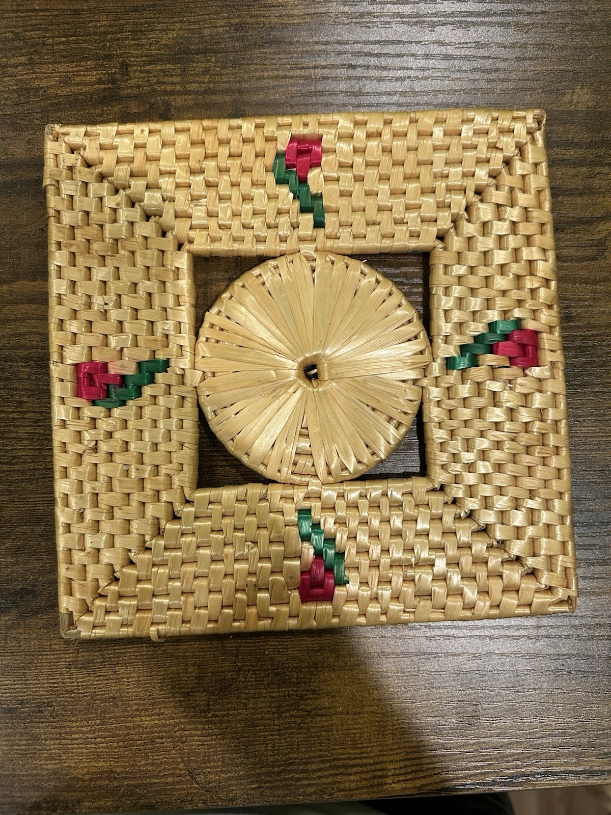 Complete Set Of Vintage Straw Kitchen Table Set Cherry Rose Pattern