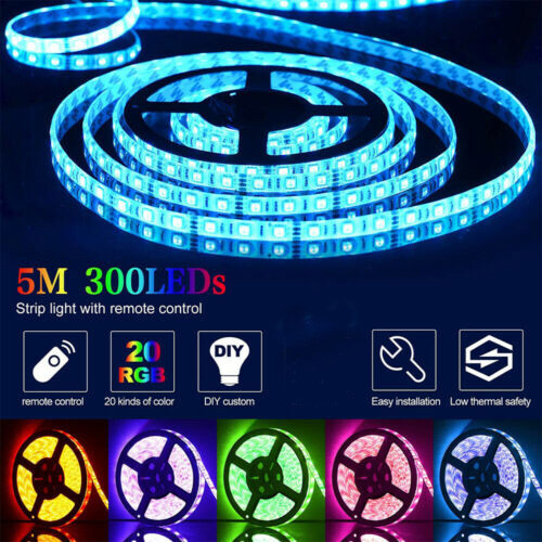 5-15M Led Strip Lights Color Changing String Light + Remote Adhesive Backing