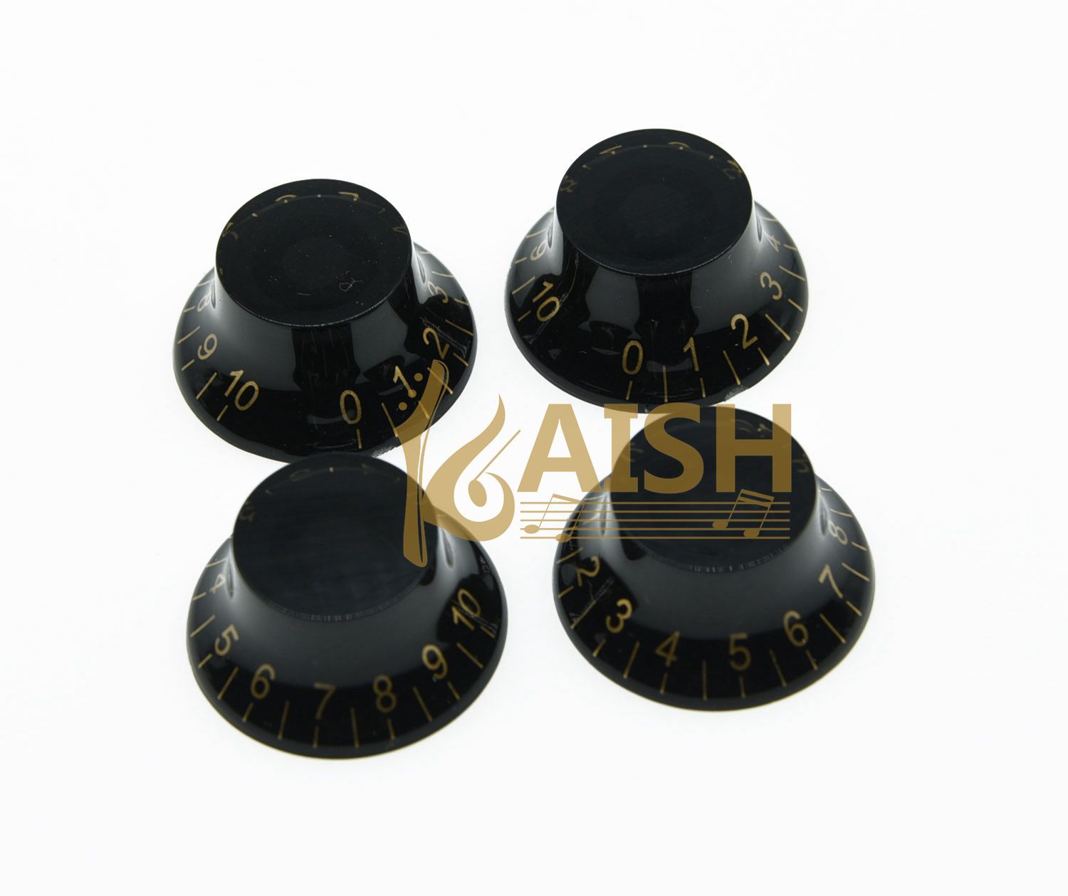 4x Black w/ Gold Number LP Guitar Top Hat Knob Bell Knobs Fits Les Paul