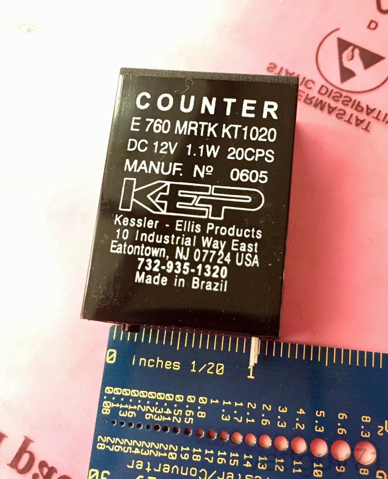 Kessler-Ellis E760 PCB Mount 12VDC 7-digit Non-resettable Impulse Counter, 12V