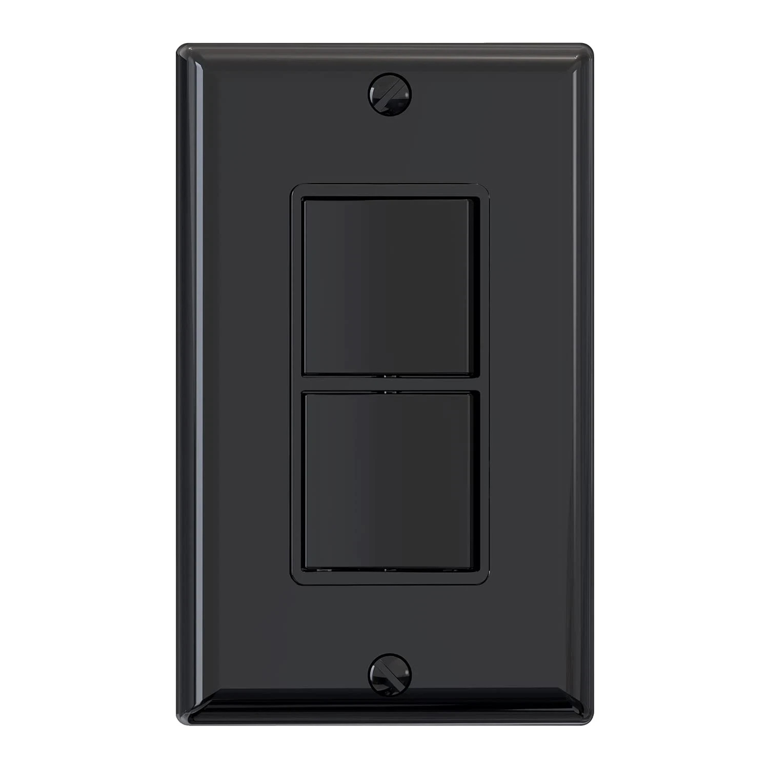 Decorator Double Rocker Light Switch, Two Single Pole, 15A 120V, Glossy Black (1