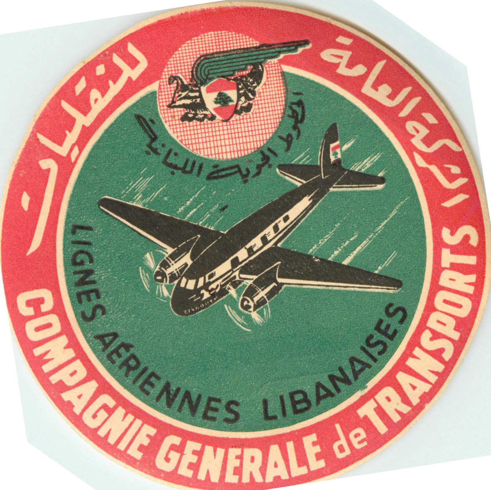 Lignes Aeriennes Libanaises ~LEBANON~ Old & ORIGINAL Airline Luggage Label, 1949