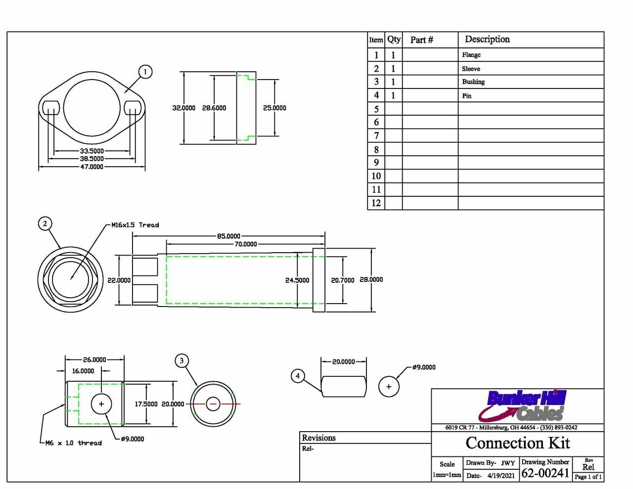 Valve Connection Kit, Dinoil DN, LD (M16 Cable) 62-00241