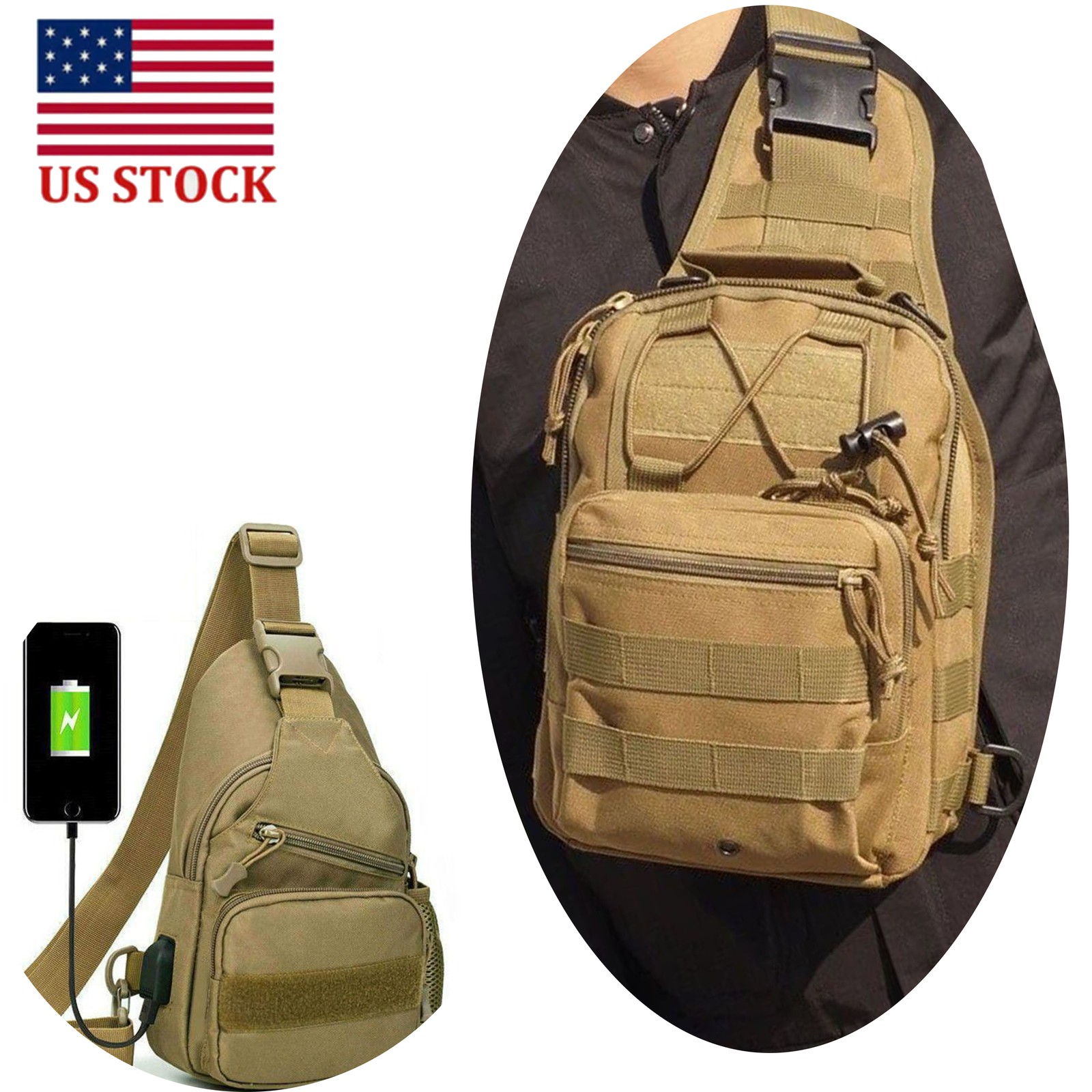 Men's Tactical Sling Bag Molle side-pouch Backpack Outdoor Hiking Chest Bag