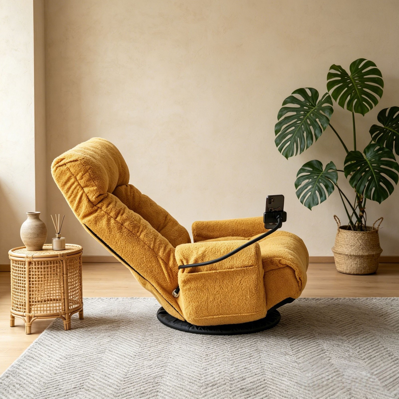 Adjustable Lounge Sofa Chair 360° Rotatable Yellow Cotton
