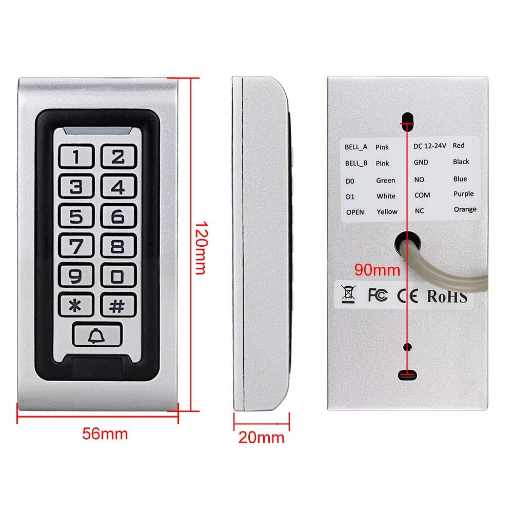 IP68 Waterproof RFID Access Control Keypad, Metal, WG26, 2000 Users, 10 Keyfobs