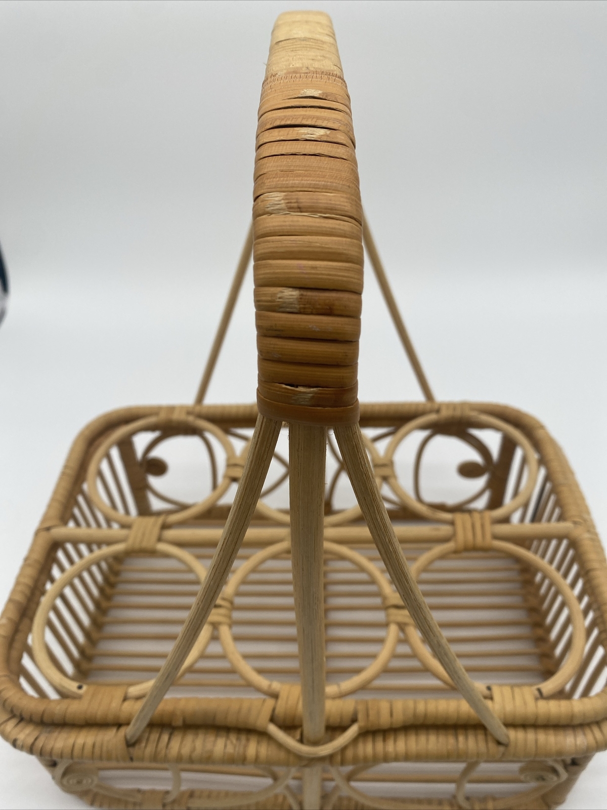 Vintage Wicker Rattan Drink Caddy Basket