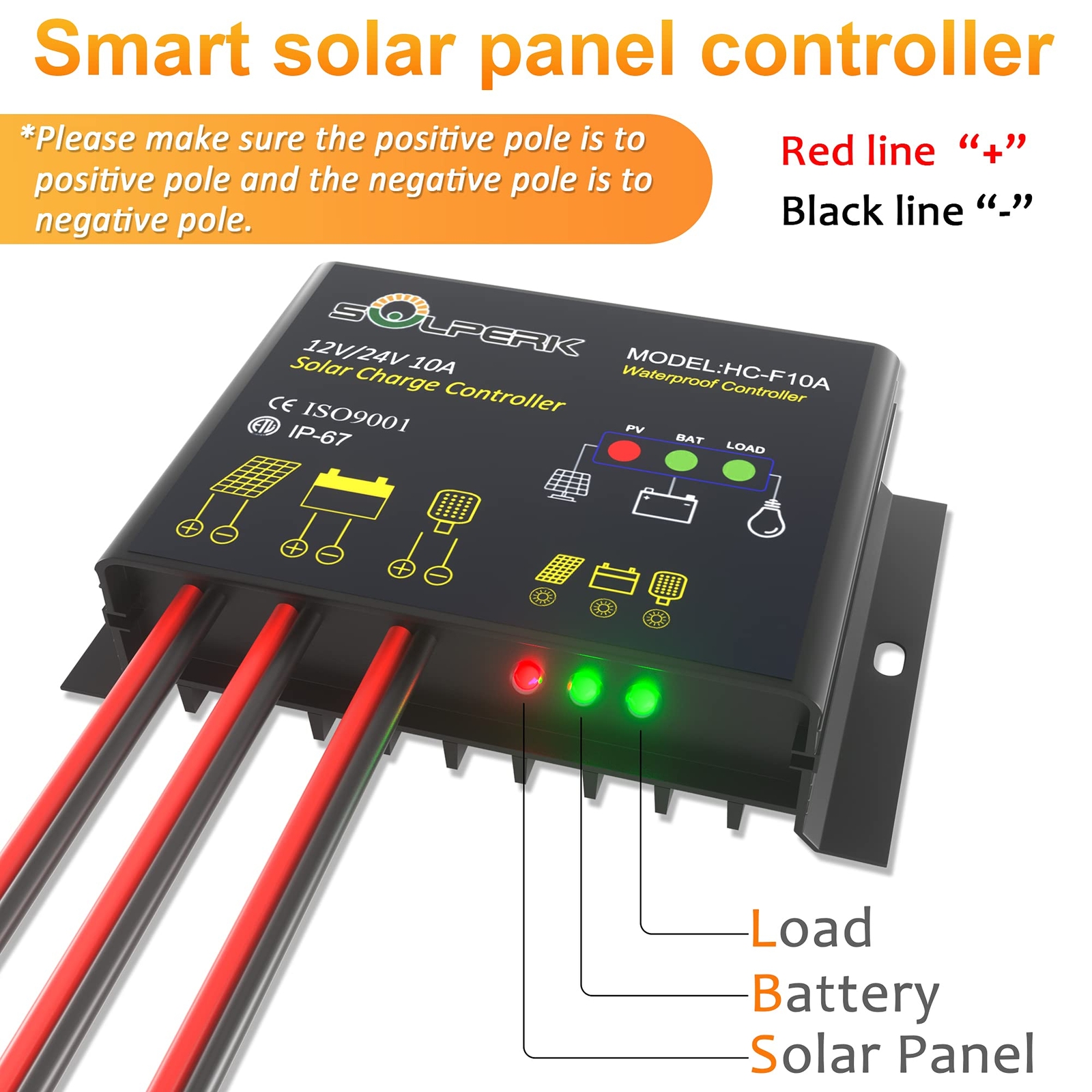 10A Solar Charge Controller Waterproof Solar Panel Controller 12V/24V PWM Sol
