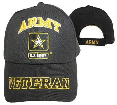Official US Army Licensed Army Veteran LETTERS Black Cap Hat